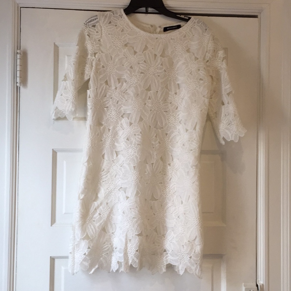 White floral lace shift dress